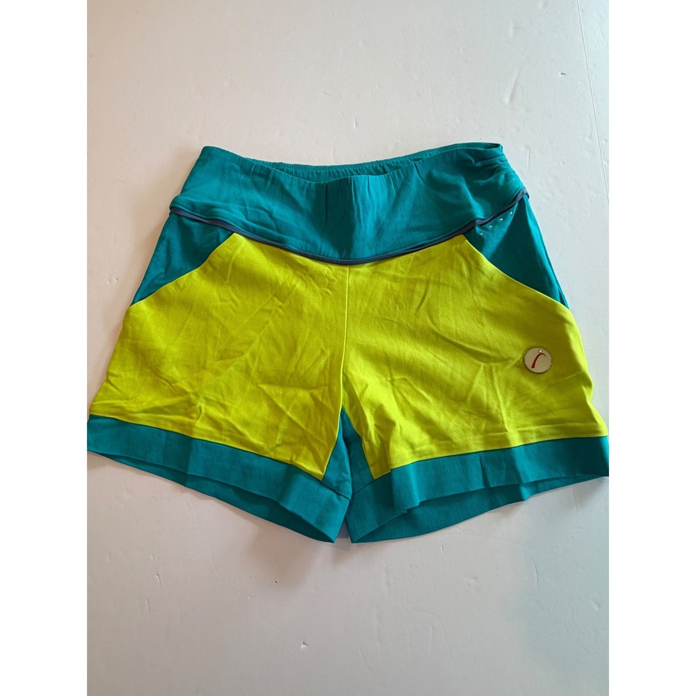 SwingDish Womens Teal Lime Green Colorblock Golf Shorts Size S New